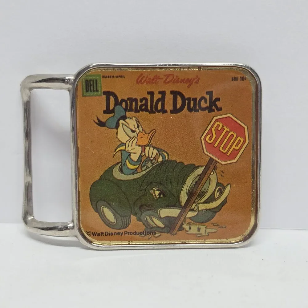 Vintage Walt Disney Donald Duck Belt Buckle Comic Book Cover Pyramid Belt Co NY